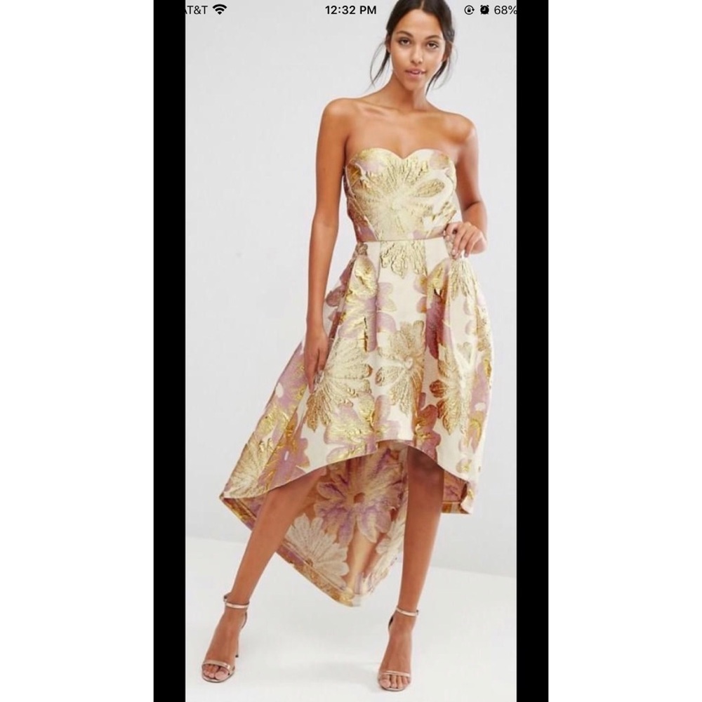 Chi Chi London Bardot Metallic Jacquard Midi Dress